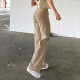 Wide-legged All-match Khaki Casual Trousers-Outfit