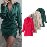 Wrinkled Dress 2025 Spring And Summer Shirt Style Long-Sleeved V-Neck High Waist Repair Short Mini