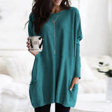 Autumn Pullover Casual Round Neck Long Sleeve Pocket T-shirt