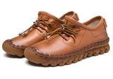Oxford Sewing Flats Women's Loafers Shoes Woman Female Lace Up Genuine Leather Rubber Soles Casual
