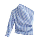 Design Solid One Shoulder Women Shirt Irregular Hem Roupas Female Blouse Chemise Top