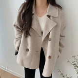 Zingj Chic Winter Retro Lapel Double Breasted Woolen Coat Versatile Loose Long Sleeve Short Woolen Coat