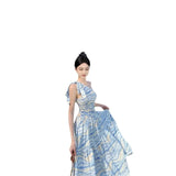 Zingj New Style Hangs Neck Show Shoulder French Dress Seaside Vacation Oil Painting Dress Female Popular This Year