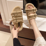 Zingj Autumn And Winter New Korean Version Fashion Thick Bottom One Word Outside Wear Casual Home Plus Plush Slippers