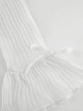 Semi Sheer Long Sleeve Pleated Blouse-Outfit