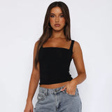 Zingj Style Spice Girl Basic Solid Color Pleated Small Vest New Fashion Square Collar