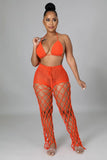 Bikini Set Cover-ups for Women 2022 Summer Holiday Beach 2 Piece Set Halter Neck Crop Top Knitted Pants Matching