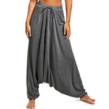Women Fashion Trousers Harem Drop Crotch Baggy Wide Leg Hippy Boho Loose Lady Solid Plus Size Full Length yoga