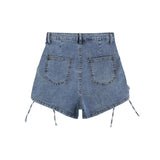 Shorts Jeans Side Drawstring Lacing High Waist Casual Fashion Vintage Self Cultivation Sexy Denim Hot Pants Ladies