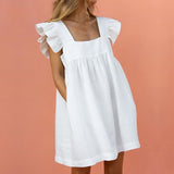 Oversized Patchwork Dress Women's Elegant O-Neck Ruffle Sleeve Midi Dresses Summer Female A Line Ruffled Sundress