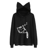 Women Hoodies Sweatshirt Kawaii Pink Winter Cat Pattern Long Sleeve Moletom Hooded Sweatshirts Ear Hooed Mujer