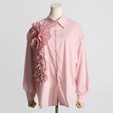 Zingj 2024, The New French Fashion Design Feeling Splicing Pleated Three-Dimensional Flowers Versatile Shirt Jacket