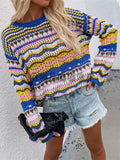 Rainbow Stripe Crochet Knit Sweater-Outfit