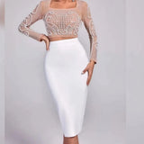 New Atmospheric Sexy Women's Suit Soaked Beads With Evening Dress Tie Small Dress