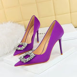 Zingj Fashion Banquet High-Heeled Shoes Women's Shoes Fine Heel Ultra High Heel Shallow Mouth Pointed Water Diamond Buckle Single Shoes