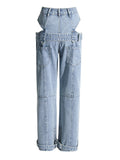 Hot Girl Wind 2025 New High Waist Design Sense Hollow Out Waist With Jeans Solid Color Straight Pants