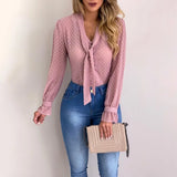 Chiffon Blouses Long Sleeve V-Neck New Fashion Women Shirt Office Blouse Slim Casual Female Polka Dot Top plus