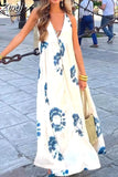 2023 Print Backless Dress Woman Ruched Halter Long Dress Women Off Shoulder Midi Summer Dresses Sexy Beach Party