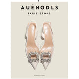 PVC Transparent Square Buckle Back Empty Sandals Female Fine Heel Head Temperament Tip High Heel Fashion
