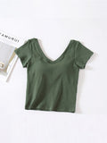 Women Shirts Cotton Short Sleeves with Bra Pads and Cups Home Sports T-Shirt Women V Neck Summer Comfortable Tops
