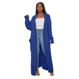 Knitted Women Long Twist Sweater Solid Cardigan with Big Pocket 2022 Autumn Winter Crochet Loose Office Lady Long