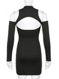 Crewneck Black Cut Out Dress Women Party Vintage Backless Mini Dress Women Street Clubwear Spring Sexy Dresses