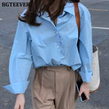 Casual Loose Women Blouses Shirts Minimalist Single-breasted Female Blue Shirts 2020 Spring Summer Tops Oversized