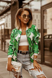 Flower Print Long Sleeve Women's Bomber Jacket Fashion Zipper Up Vintage Coat Tops Elegant Slim Basic Ladies