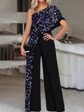 Fashion New Printed Wide Leg Pants Romper Elegant Female Loose Long Office Overall Commute Slash Neck Women Sexy