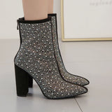 Zingj Street Short Boots Autumn And Winter New Fashionable High-Heel Large-Size Water Drill Pointed Thick-Heeled