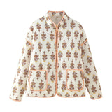Women's Clothing 2025 Autumn 11 Thin Cotton Clothes Printed Collar Double Pocket Cotton Jacket Loose