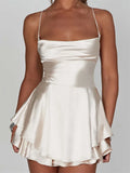 Low Cut V-neck Backless Lace-up Mini Dress for Women Summer Party Clubwear 2023 Sleeveless Strap A-Line Dress