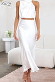 Satin Sexy Dress Women Sleeveless Two-Piece Formal Occasion Dresses A Line Summer Solid Casual Party Dress Sets