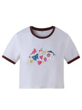 Fruity Butterfly Print Crop Top-Outfit