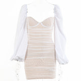 New Lantern Sleeve Mini Dress Women Sexy Black Strapless Party Club Wear 2021 Fashion Ladies French Romantic