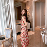 Women's Dress Fashion Casual Girl's Cute Strawberry Printing Lovely Color Chiffon Clothing Square Neck Slip Dress