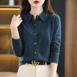 Zingj And Autumn POLO Collar Knit Shirt With Loose Long-Sleeved Sweater Non-Cashmere Cardigan Temperament Lapel Coat-Outfit