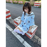 Japanese Summer Kawaii Long T-shirt Women Star Print Cute Salior Collar Harajuku Graphic T Shirts Y2k Aesthetic Tee