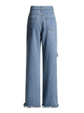 Zingj Spring New Fashion Personality Trend Wind Pleated Metal Decoration Splicing Design Sense High Waist Jeans