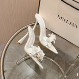 Zingj Yard Station Flowers Decorated With Pointed Flat Heel High Heel Sandals-Outfit