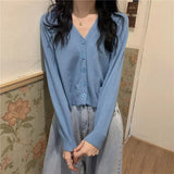 Zingj With Long-Sleeved Sweater Female 2024 New Korean Version Gentle Wind Short White Cardigan V-Neck Jacket-Outfit