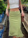 Bow High Waist Midi Skirts 2022 Outfits Streetwear Sexy Bodycon Slit Green Summer Skirts Women Party Holiday