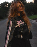 Black Bow Faux Leather Biker Jacket- Outfit