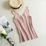 Hook Flower Lace Tank solid Stitching V-neck Camis Female Knitted Short Slim Sleeveless Shirt Tank Casual