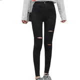 Women 2019 Spring Torn Elastic Ladies Trousers Ankle-length High Waist Casual Female Leggings Woman