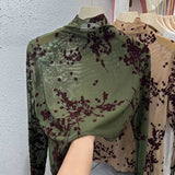Zingj Anti-Hook Silk Quality Mesh Bottom Shirt Women Spring 2024 New Thin Micro Transparent High Collar Inside The T-Shirt
