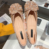 Zingj Women Flat Shoes Fashion Bling Rhinestone Flat Ballet Bow-knot Slip On Ladies Lazy Loafers Casual Flat Shoes 211-0-Outfit