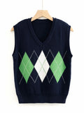 Vest Vangull Argyle Fashion Women Casual Korean Pullover Elasticity Sweater Spring Autumn Sleeveless V-Neck Tank