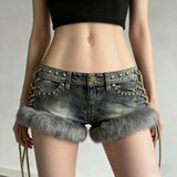 Trendy Simple Solid Leather Low-Rise Hottie Repair Shorts 2025 New