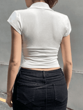 Pocket Button Down Cropped Blouse-Outfit